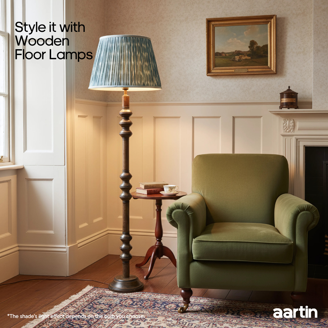 AARTIN 45 CM LIGHT BLUE IKAT STRAIGHT EMPIRE GATHERED LAMPSHADE IN COTTON