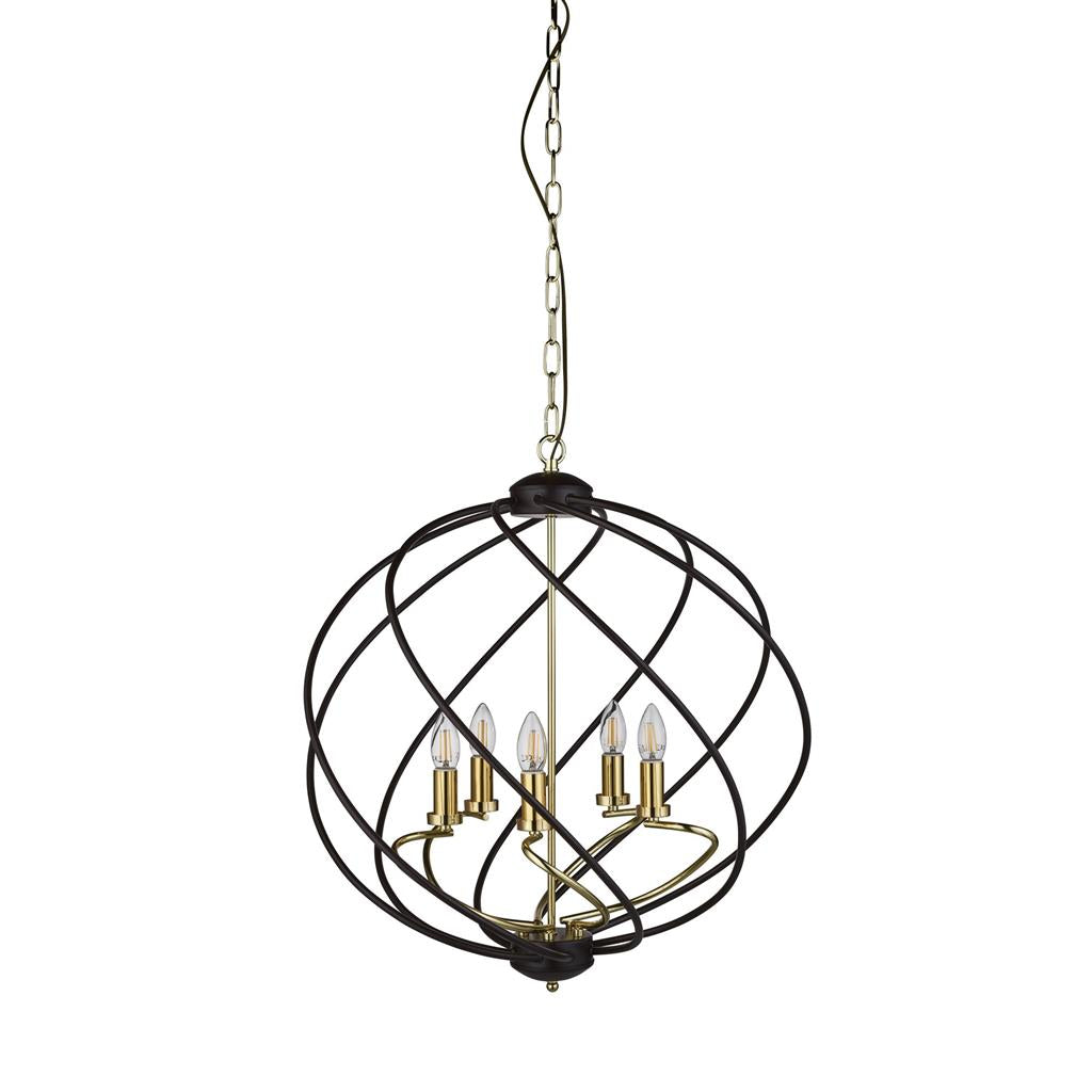 Flow 5Lt Pendant - Black Metal & Bronze - Comet Lighting