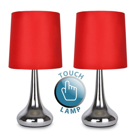 2 Teardrop Touch Lamp Chrome Red Shade