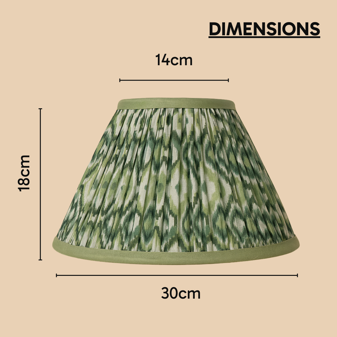 AARTIN 30 CM GREEN & WHITE IKAT EMPIRE GATHERED LAMPSHADE IN COTTON