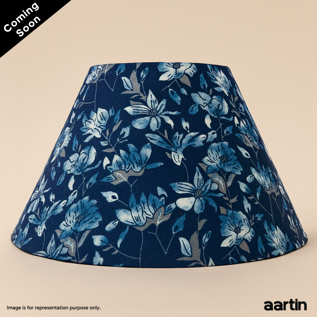 AARTIN 30 CM INDIGO BLOOMS EMPIRE ROLLED LAMPSHADE IN COTTON
