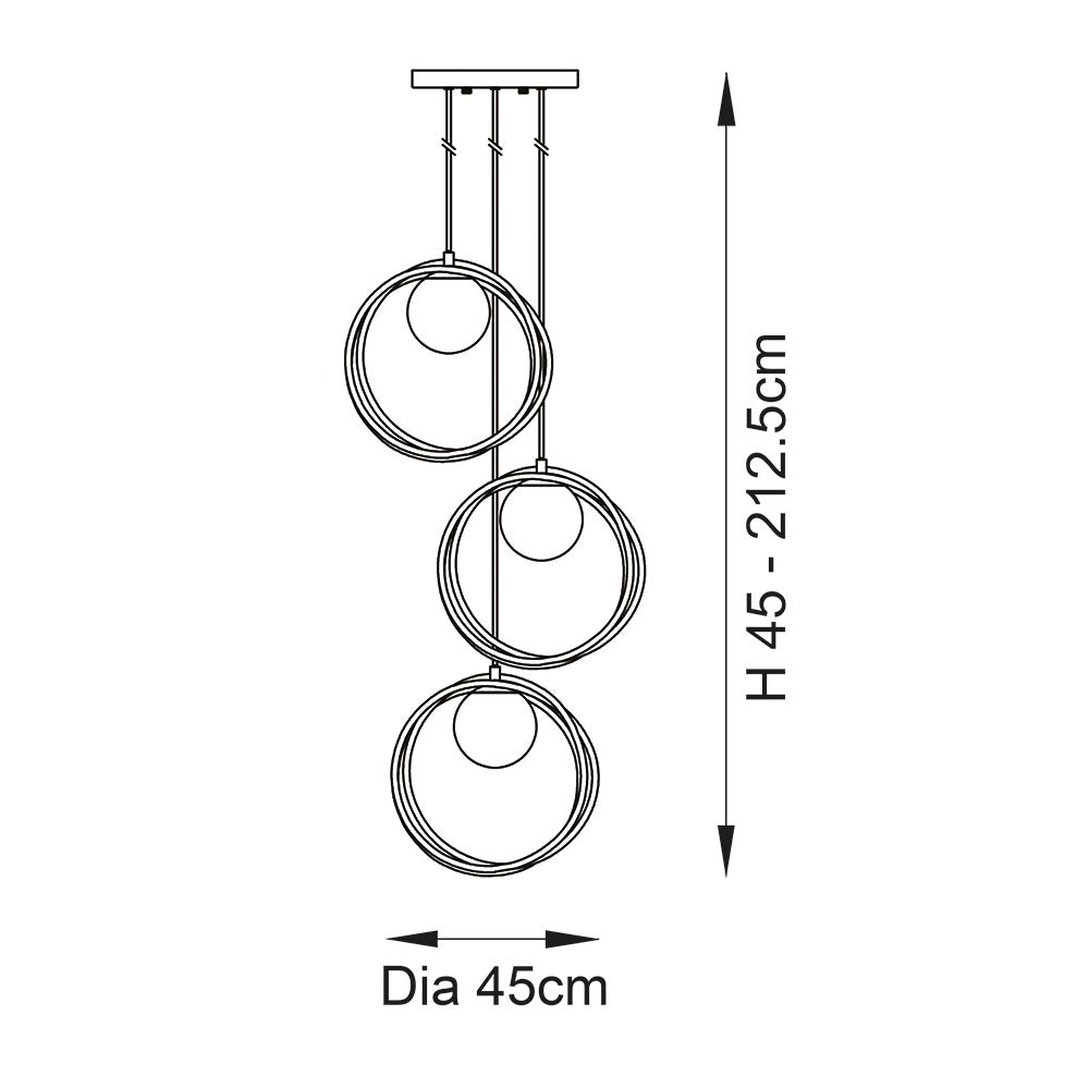 Hoopla 3Lt Pendant Ceiling Light Brushed Gold Paint & Gloss Opal Glass - Comet Lighting