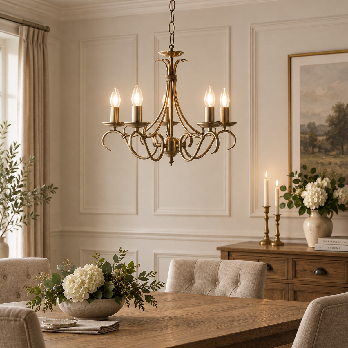 Bernice 5-Light Pendant Ceiling Light Antique Brass