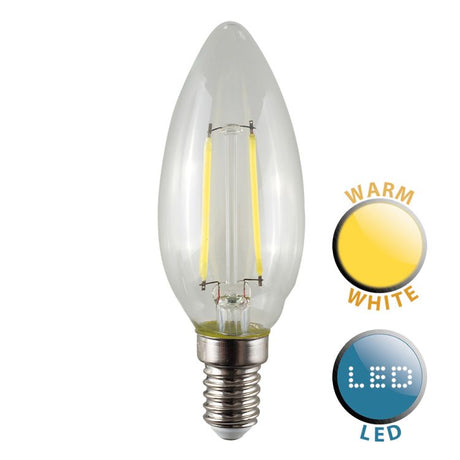  E14 2W LED Filament Candle Bulb CLEAR 2700K