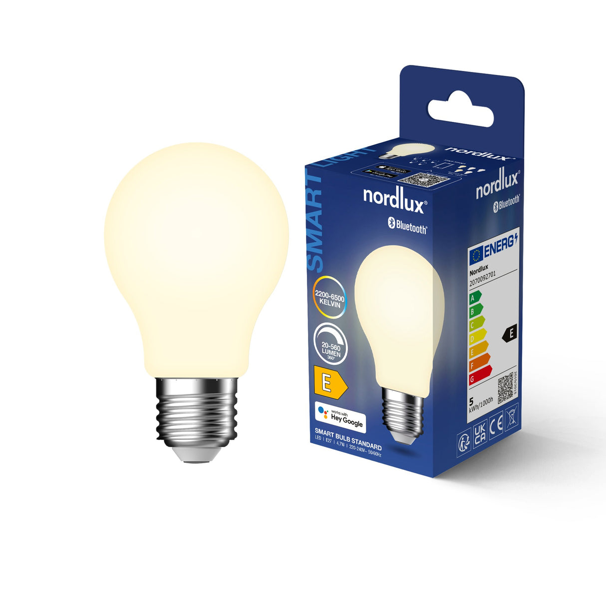 Nordlux E27 LED Smart GLS Frosted 4.7w CCT 560lm Dimmable - Comet Lighting