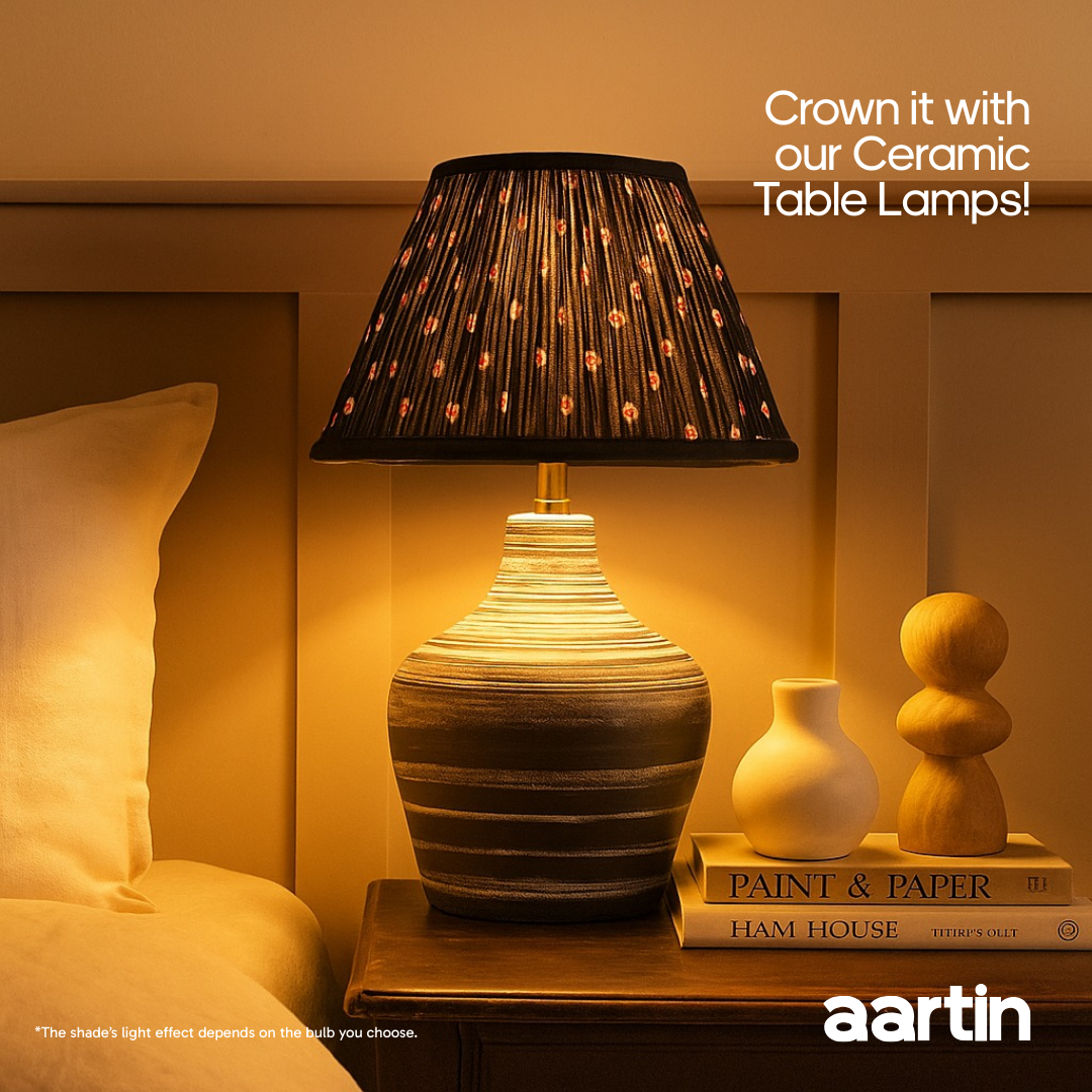 AARTIN 30 CM MIDNIGHT LOTUS EMPIRE GATHERED LAMPSHADE IN COTTON