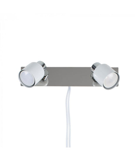 Benton White / Chrome Twin Spotlight With Cable Plug & Switc