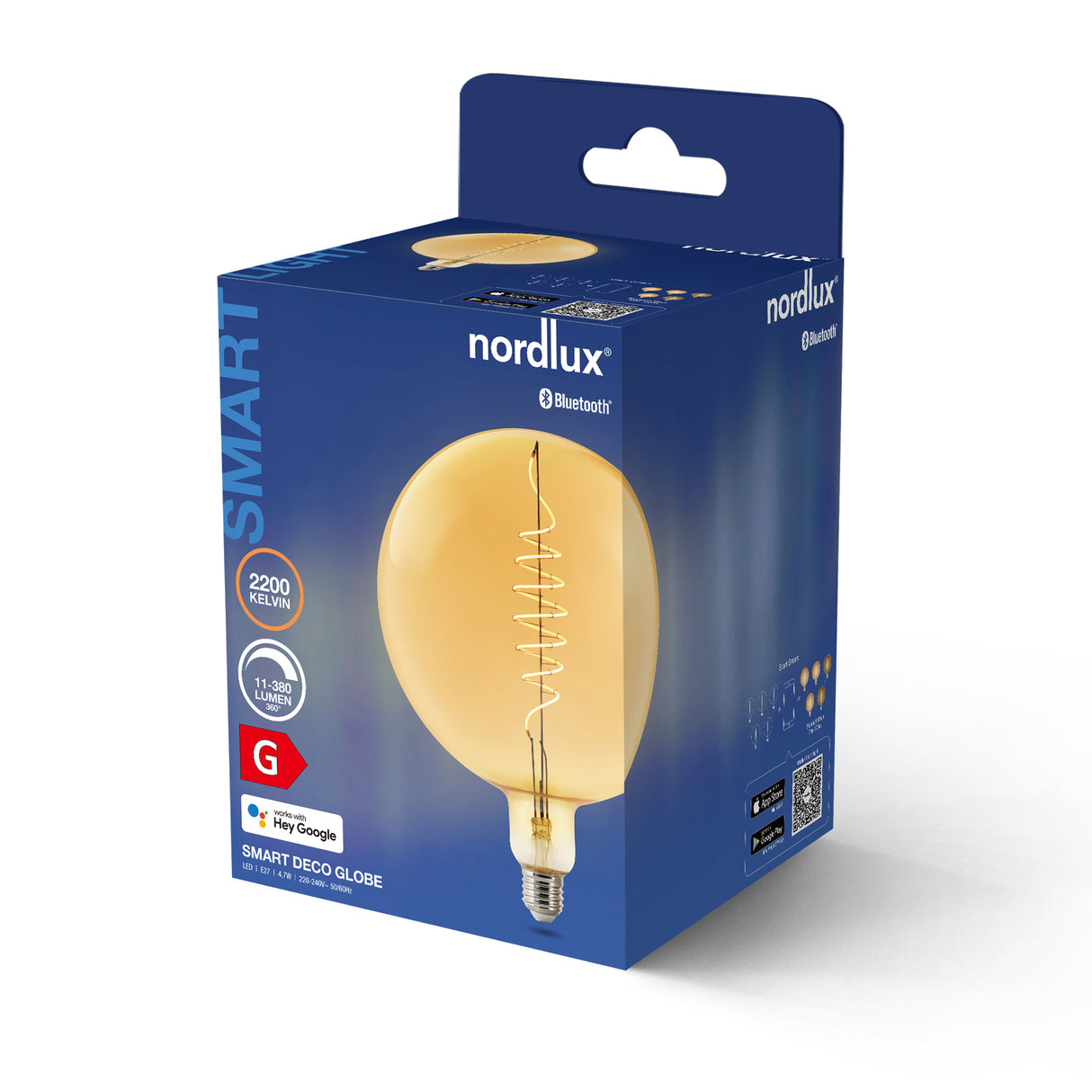 Nordlux E27 LED Smart 200mm Globe Amber 4.7w 2200k 380lm Dimmable - Comet Lighting