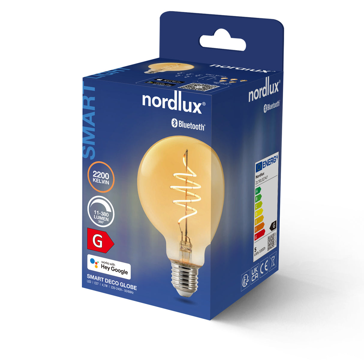 Nordlux E27 LED Smart 95mm Globe Amber 4.7w 2200k 380lm Dimmable - Comet Lighting