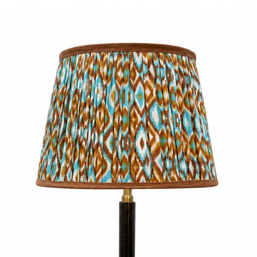 AARTIN 35 CM Brown & Blue Ikat Cotton Lampshade - Straight Empire ( Shade Only )