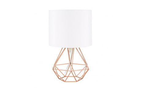 Angus Geometric Brushed Copper Base Table Lamp White Shade