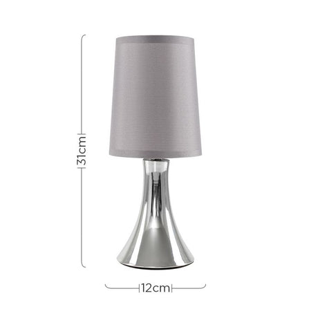 Trumpet Touch Table Lamp Chrome w/ Grey Shade