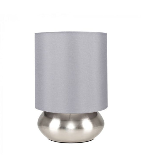 Pair Of Satin Nickel Touch Table Lamps With Grey Shades