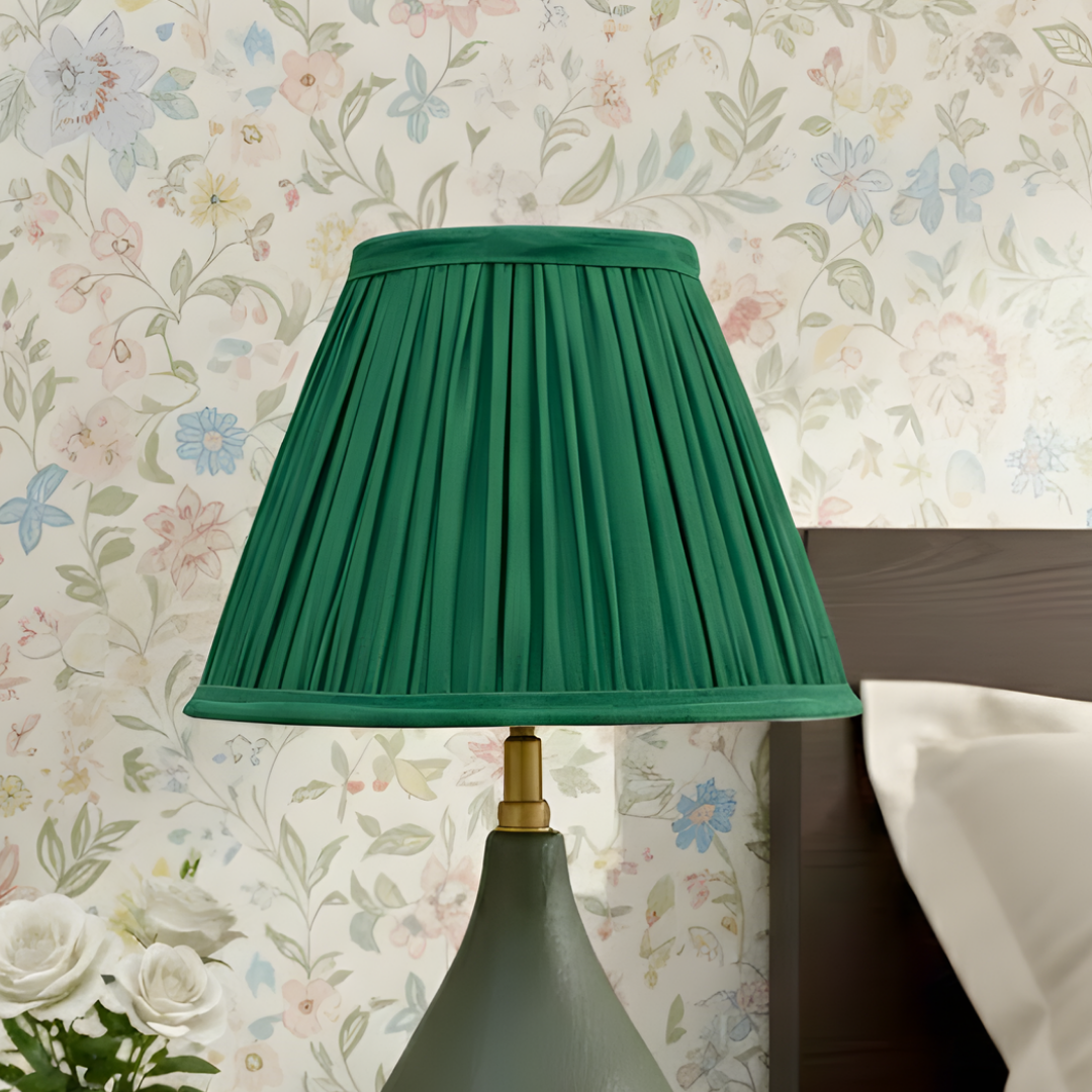 AARTIN Green Silk Gathered Lampshade - Empire ( Shade Only )