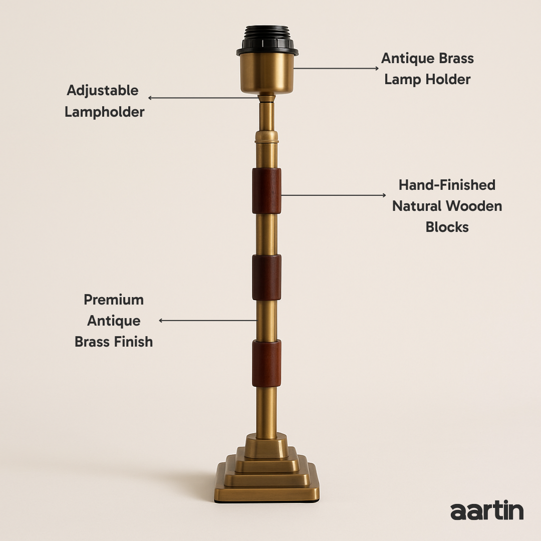 AARTIN CLOVER TABLE LAMP IN ANTIQUE BRASS & WOOD (BASE ONLY)