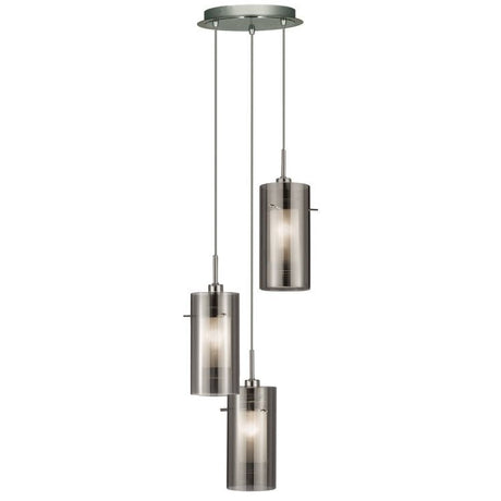 Searchlight Duo 2 Chrome 3 Light Pendant Glass Cylinder Shades