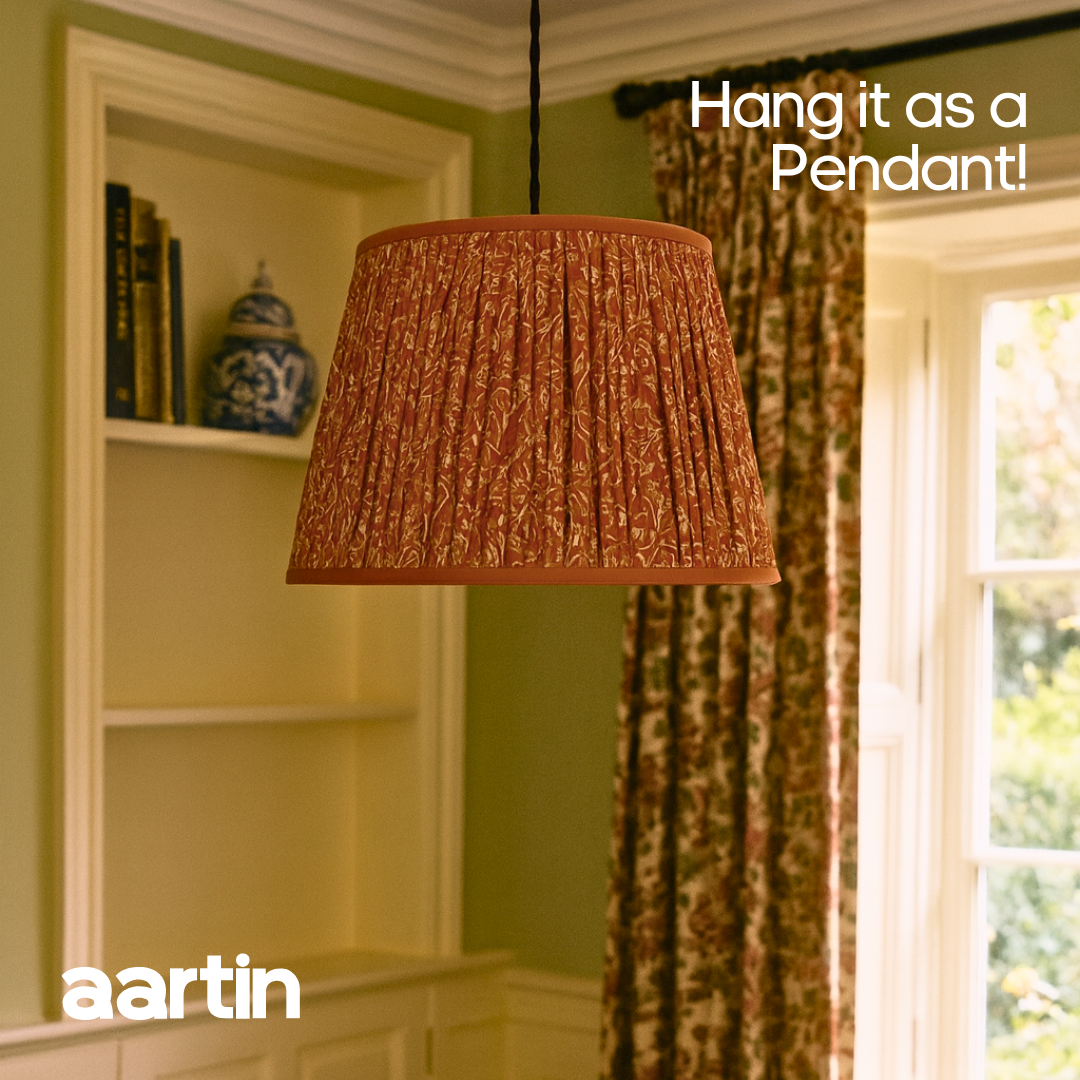 AARTIN 45 CM AUTUMN LEAVES STRAIGHT EMPIRE GATHERED LAMPSHADE IN COTTON