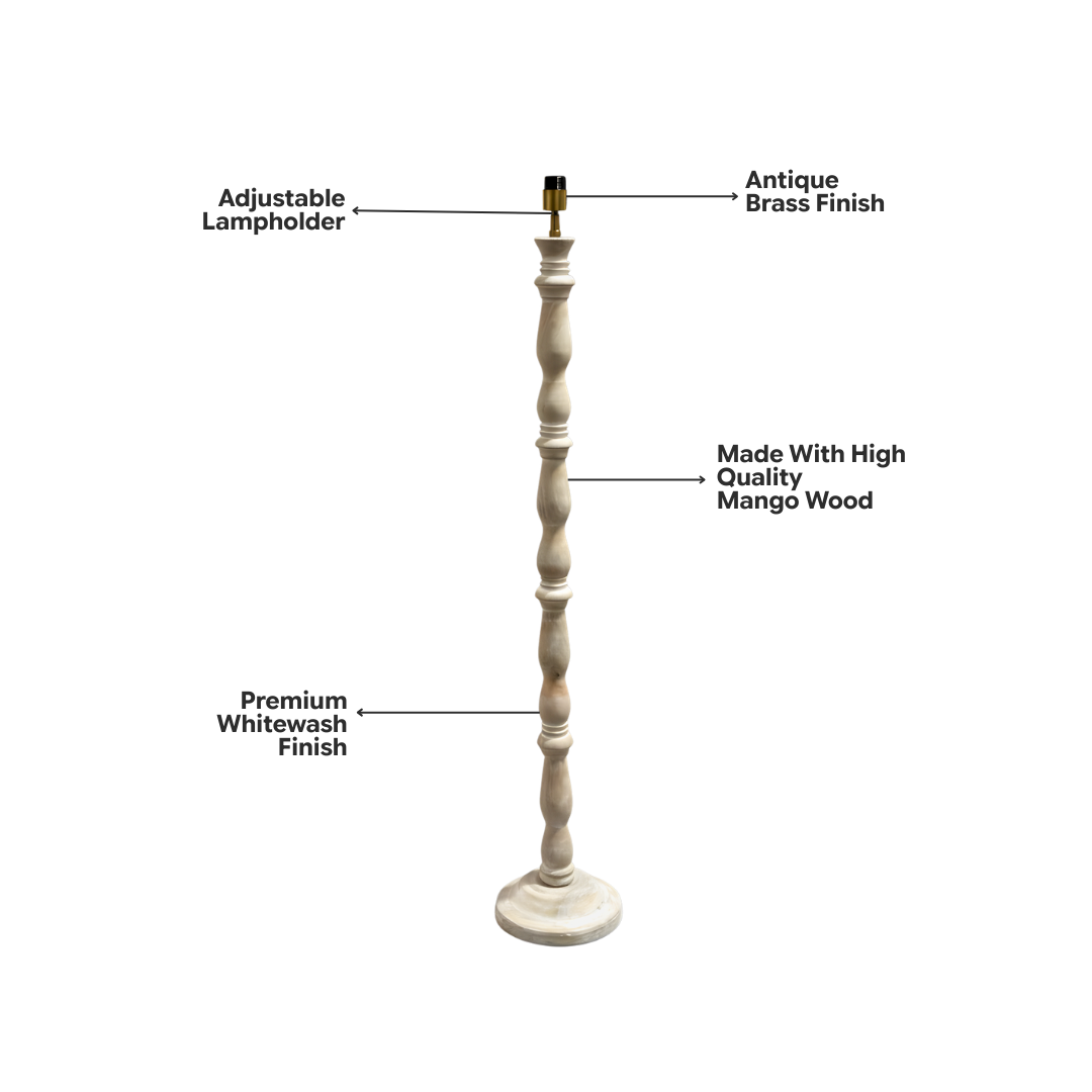 AARTIN Orla Wood Floor Lamp - Whitewash Finish (Base Only)