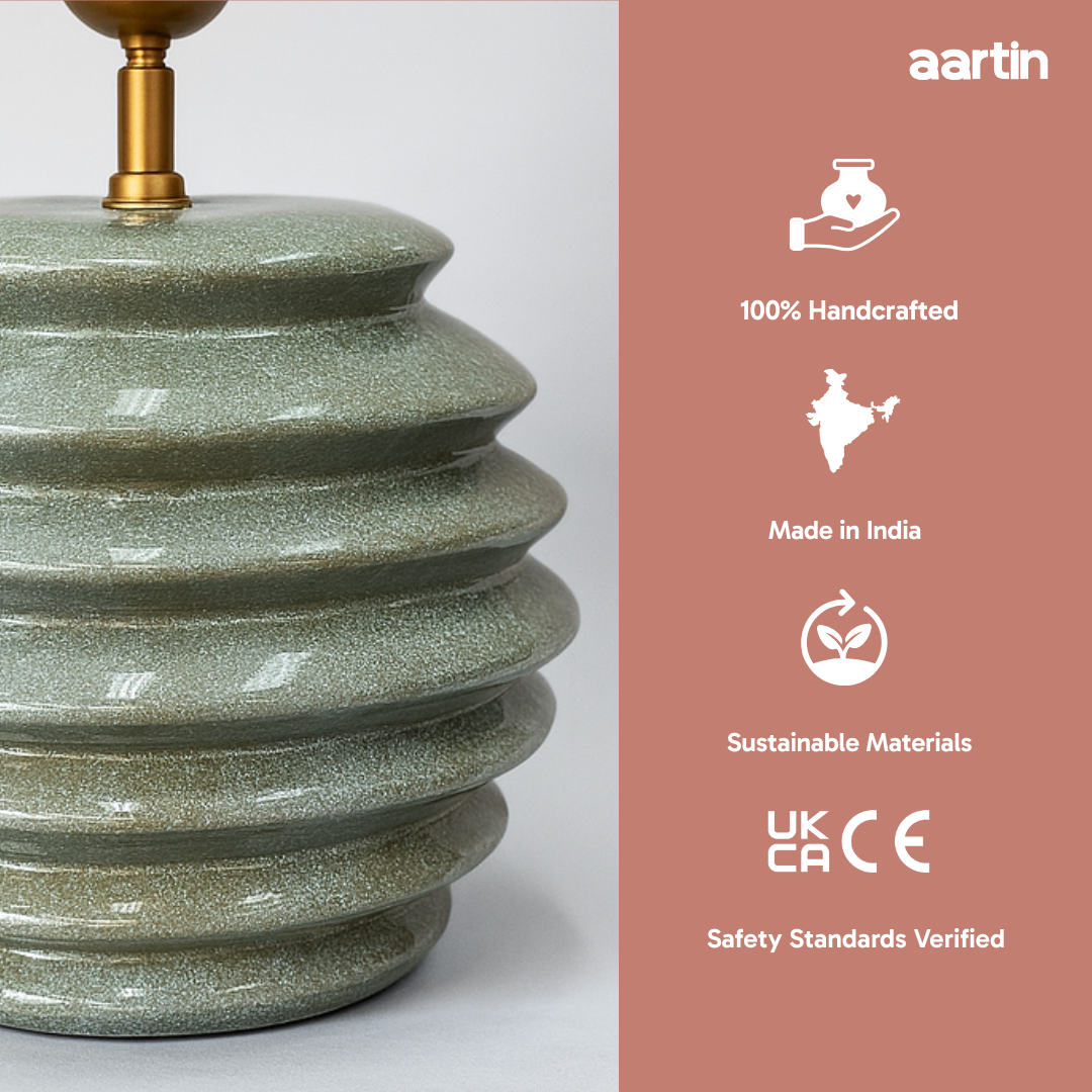 AARTIN JASPER TABLE LAMP IN SAGE GREEN GLAZED CERAMIC (BASE ONLY)