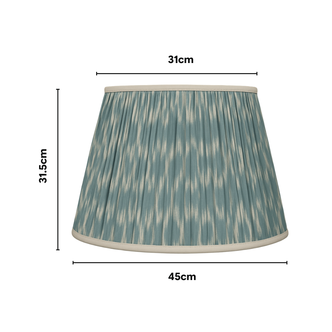 AARTIN Juno Wood Floor Lamp With Bluish Grey Ikat Lampshade