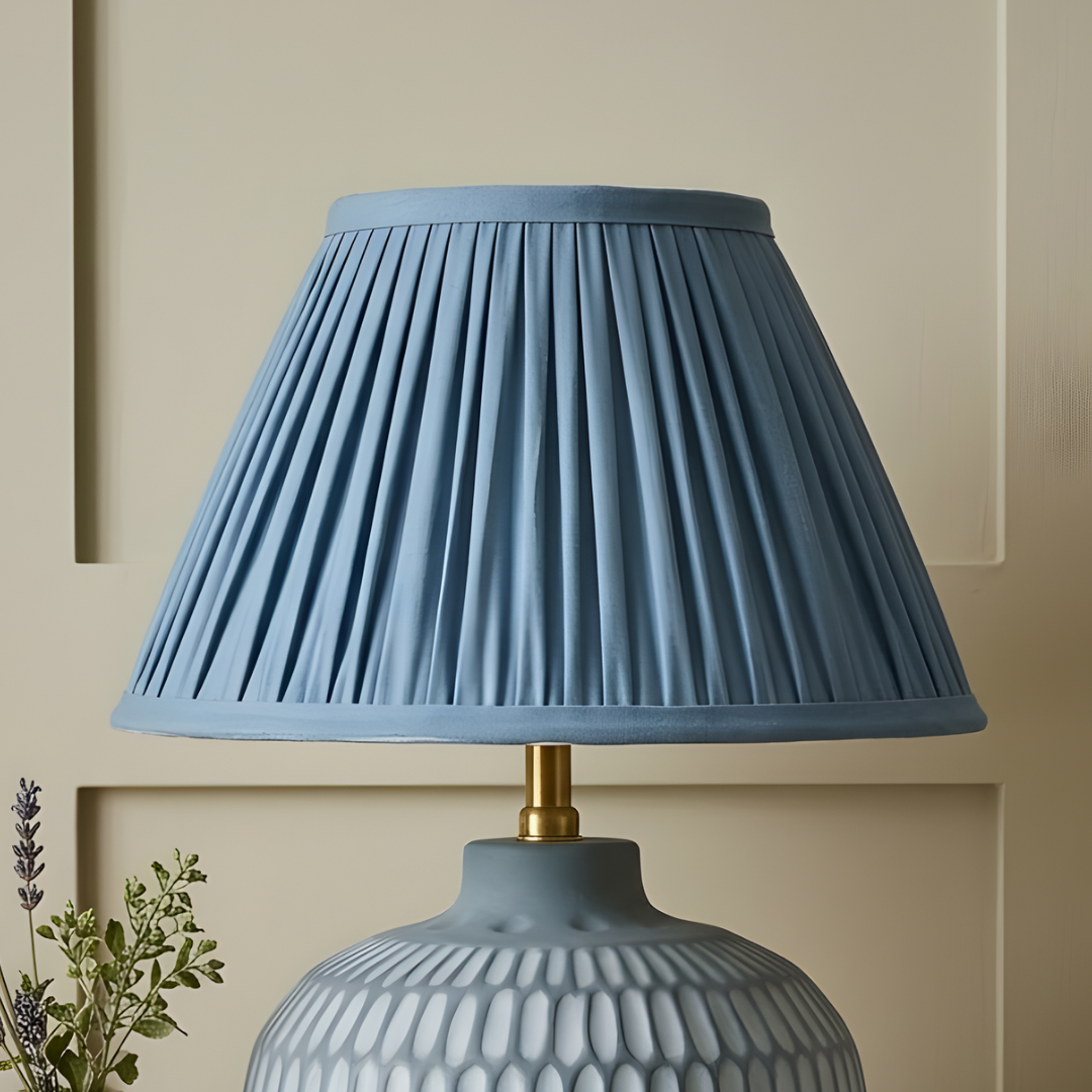 AARTIN Blue Silk Gathered Lampshade - Empire ( Shade Only )