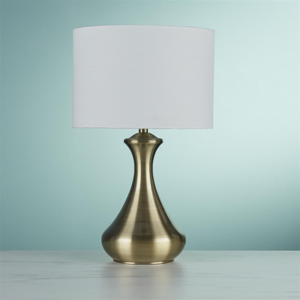 Searchlight Brass Touch Table Lamp Cream Fabric Shade - Comet Lighting
