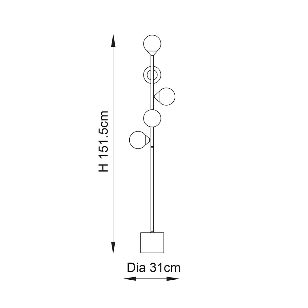 Kemi 5Lt Floor Lamp Satin Brushed Gold w/ Gloss White Glass - Comet Lighting