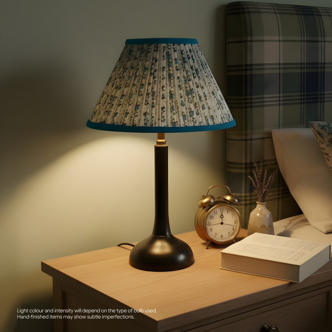 AARTIN Penny Wood Table Lamp With Blue Willow Lampshade