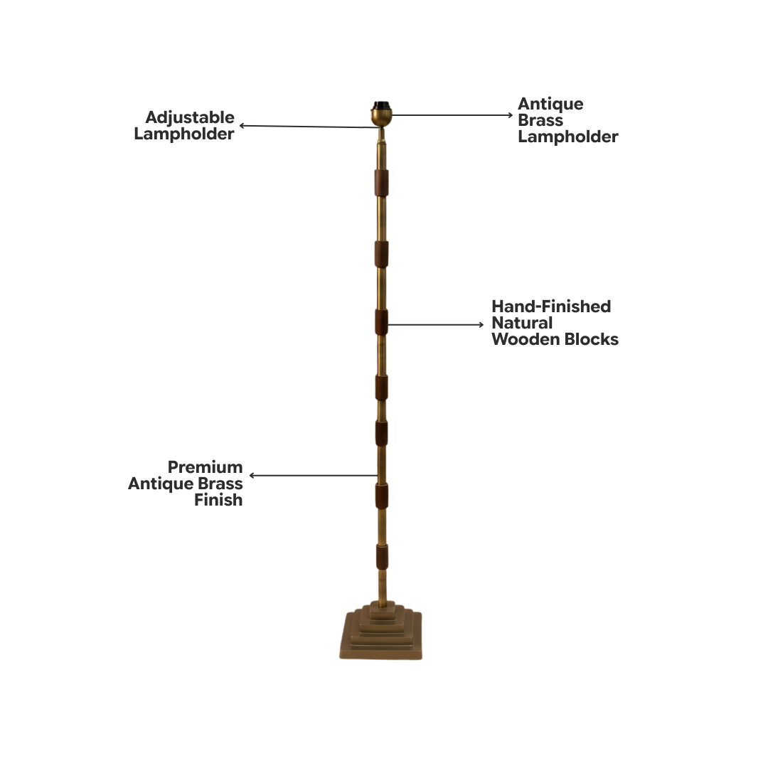AARTIN Clover Floor Lamp - Antique Brass & Wood (Base Only)