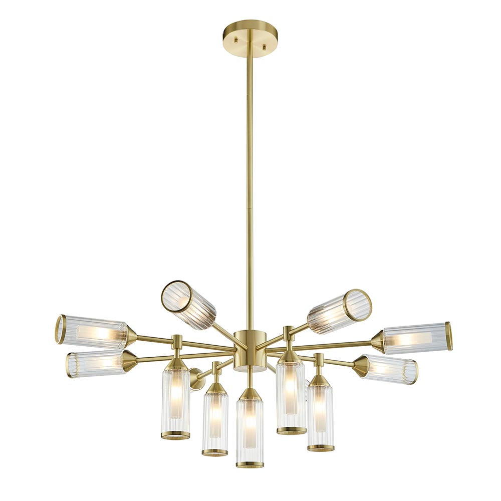 Avon 13Lt Pendant Ceiling Light Satin Brass w/ Ribbed & Frosted Glass