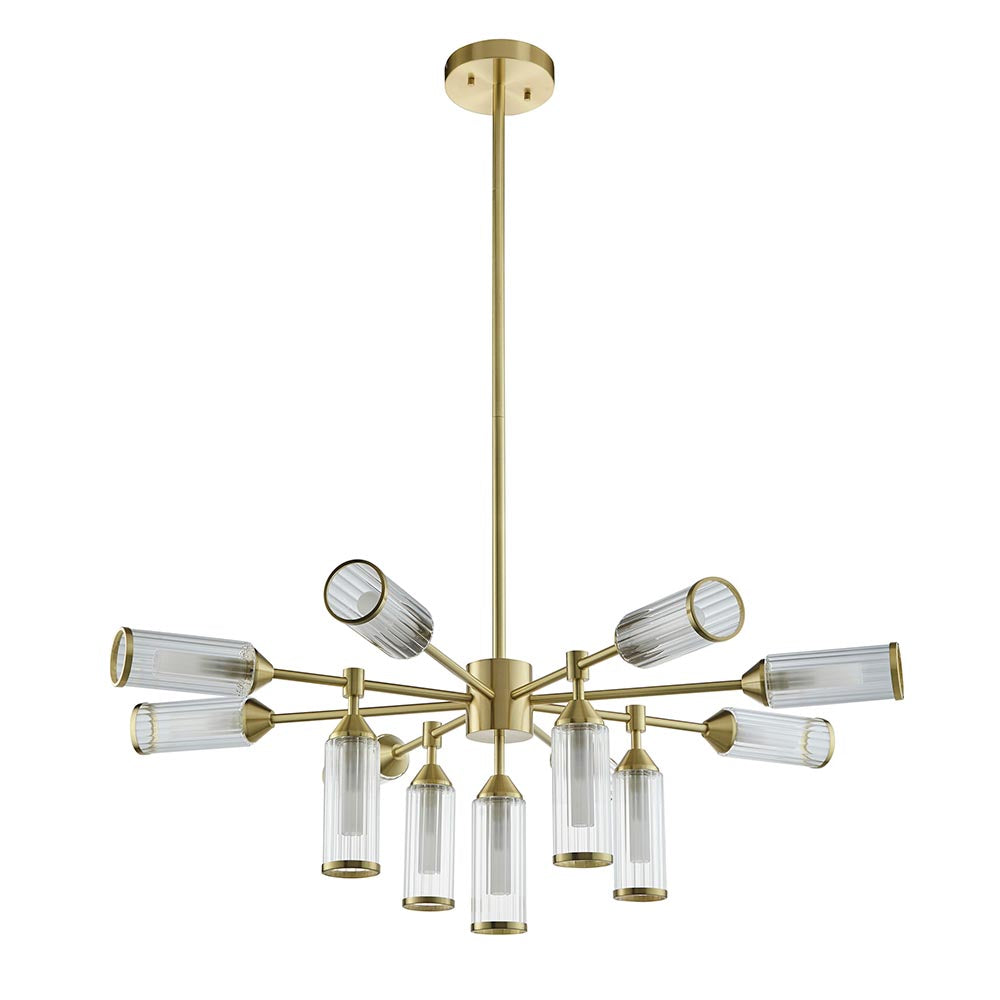 Avon 13Lt Pendant Ceiling Light Satin Brass w/ Ribbed & Frosted Glass