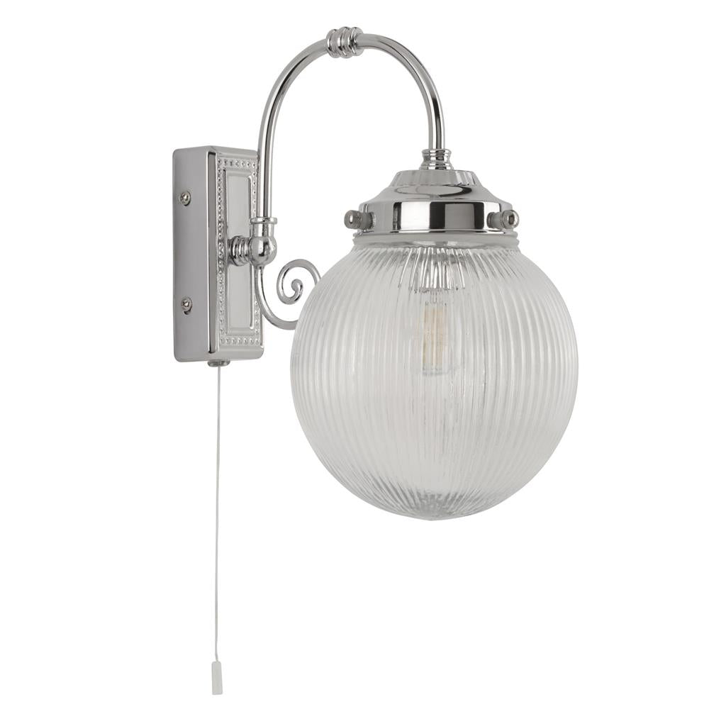 Searchlight Belvue 1Lt Bathroom IP44 Wall Light| Clear Globe Shade| Chrome
