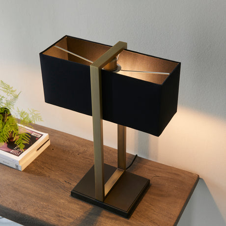 Garonne Table Lamp Antique Brass w/ Black Shade - Comet Lighting