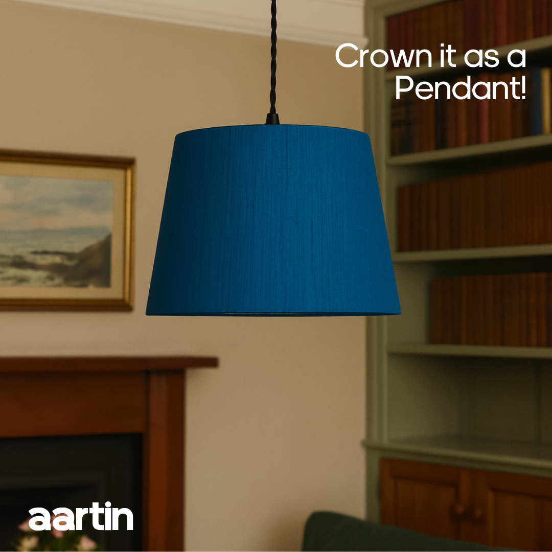 AARTIN STRAIGHT EMPIRE ROLLED LAMPSHADE IN BLUE SILK
