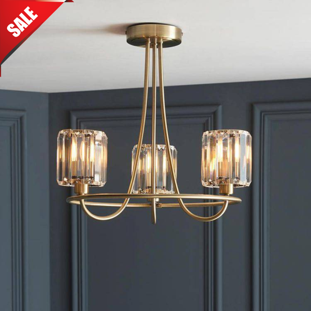 Berenice 3lt Semi Flush Ceiling Light Antique Brass