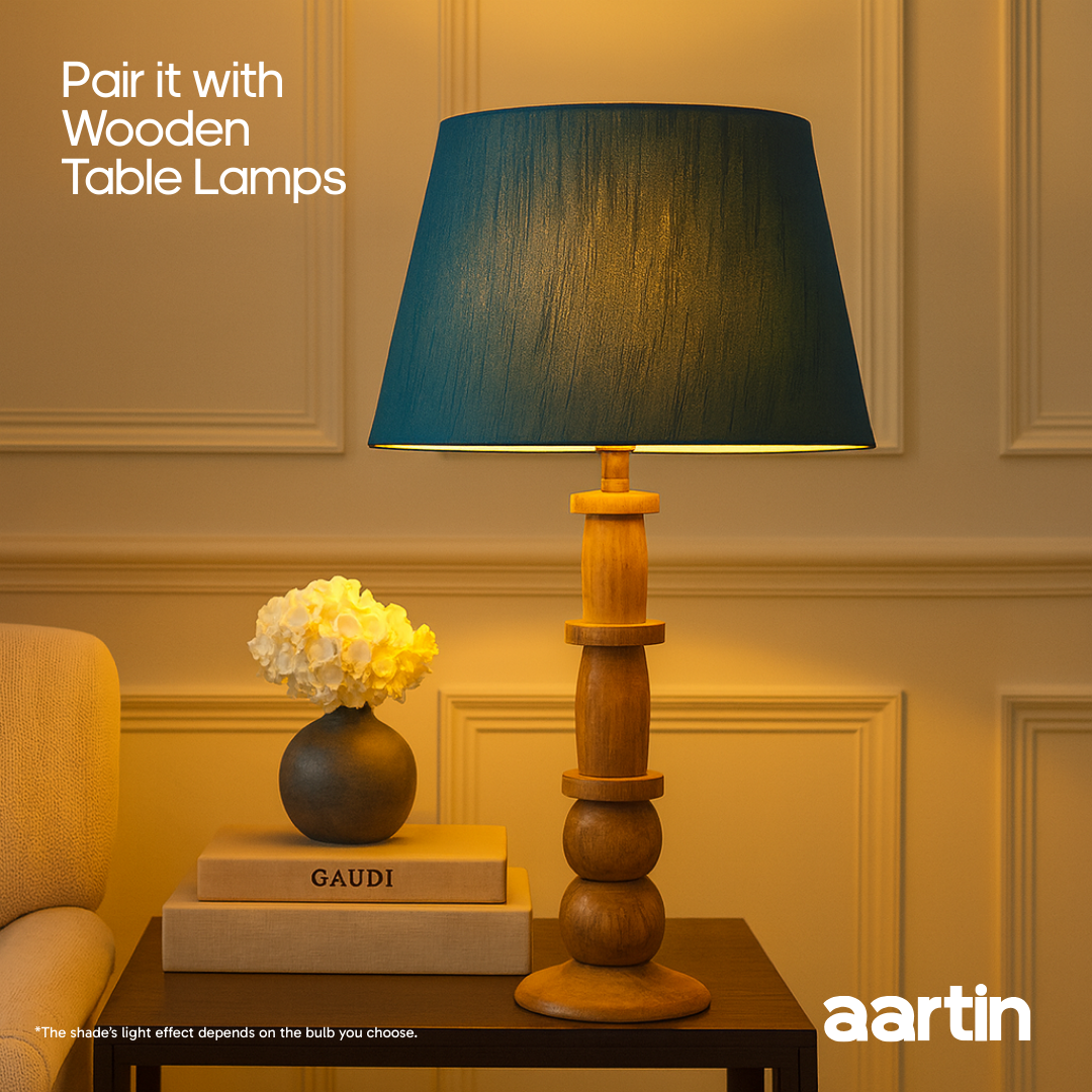 AARTIN STRAIGHT EMPIRE ROLLED LAMPSHADE IN BLUE SILK