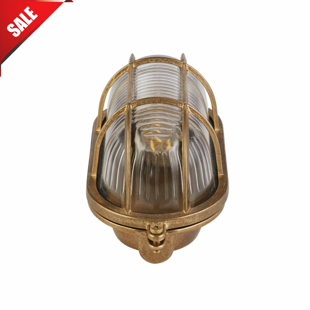 Bulkhead Oval Outdoor Light - Solid Brass & Ribbed Glass
