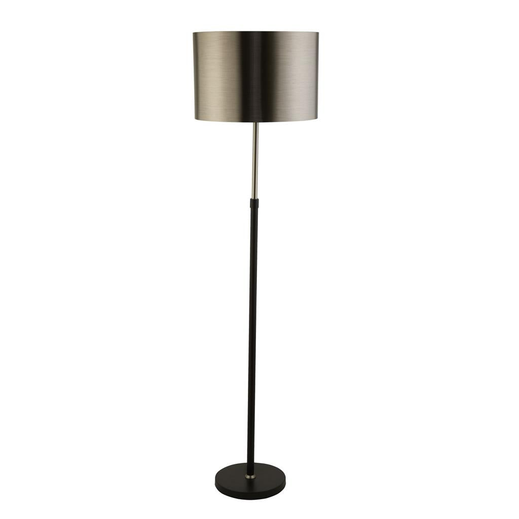 Plaford Floor Lamp Black And Chrome w/ Brushed Black Chrome Shade - Comet Lighting