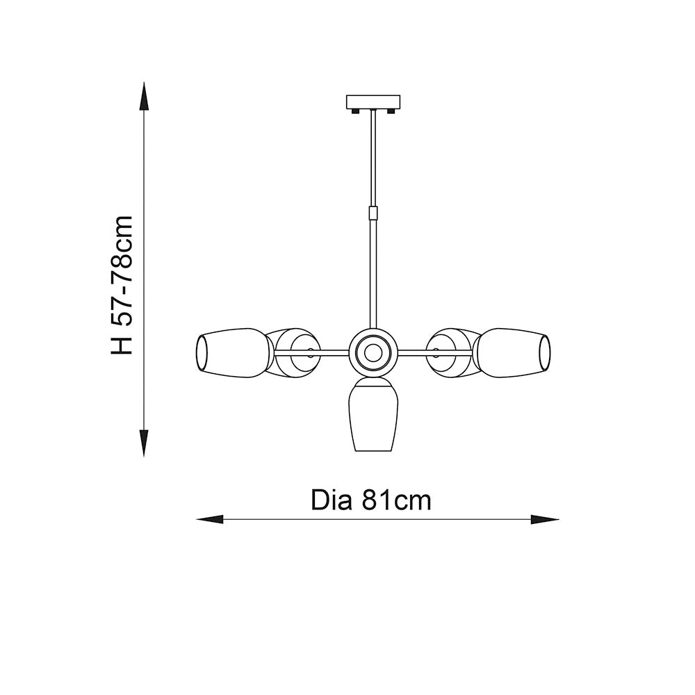 Wilmot 6Lt Pendant Ceiling Light Bright Nickel w/ Clear Glass & Adjustable Stem - Comet Lighting