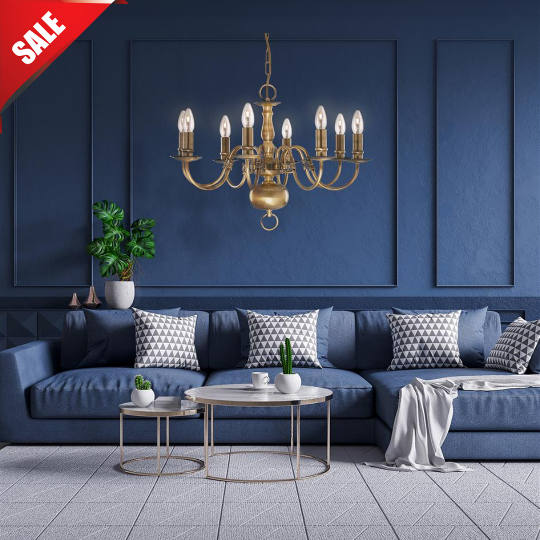 Flemish 8Lt Pendant - Solid Brass Metal