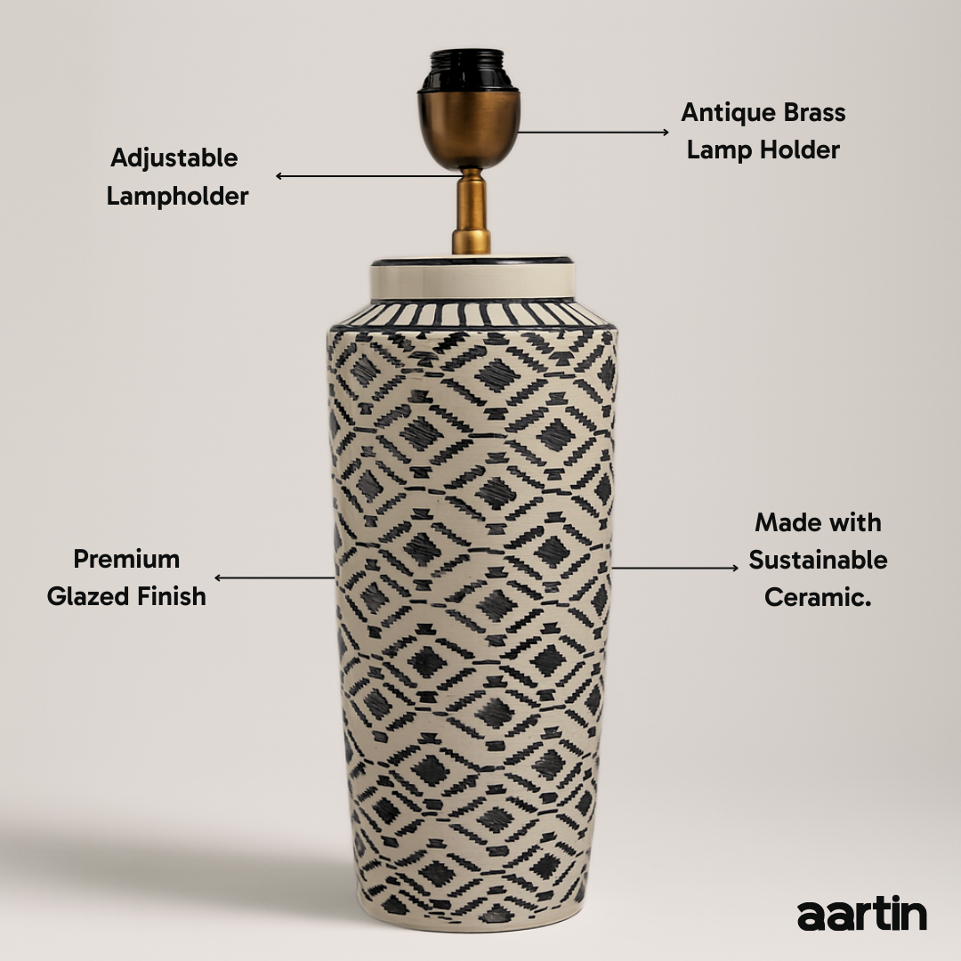 AARTIN WILLOW TABLE LAMP IN CERAMIC WITH IKAT PATTERN (BASE ONLY)