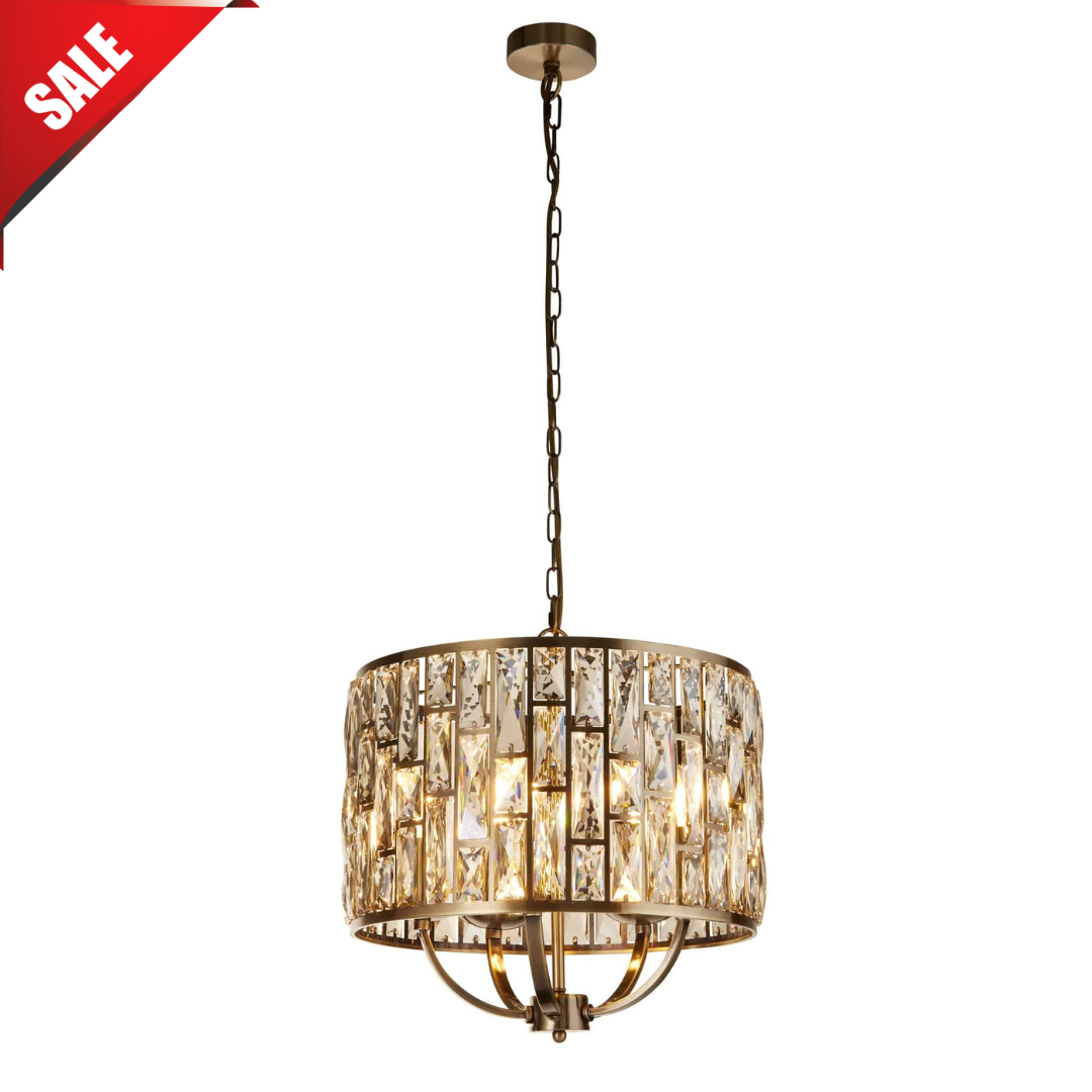 Bijou 5Lt Pendant - Antique Brass Metal & Champagne Glass