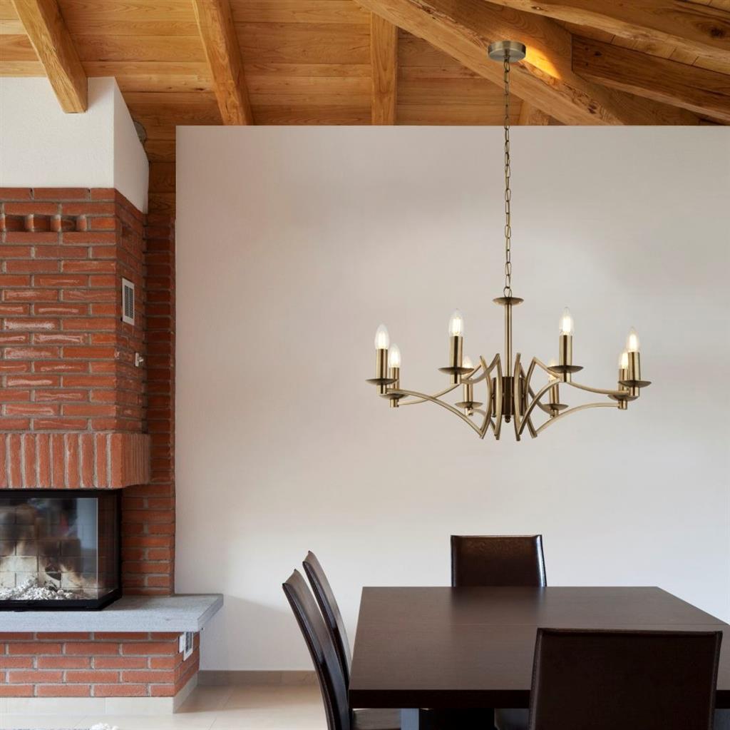 Colaton 8Lt Pendant Ceiling Light Antique Brass - Comet Lighting