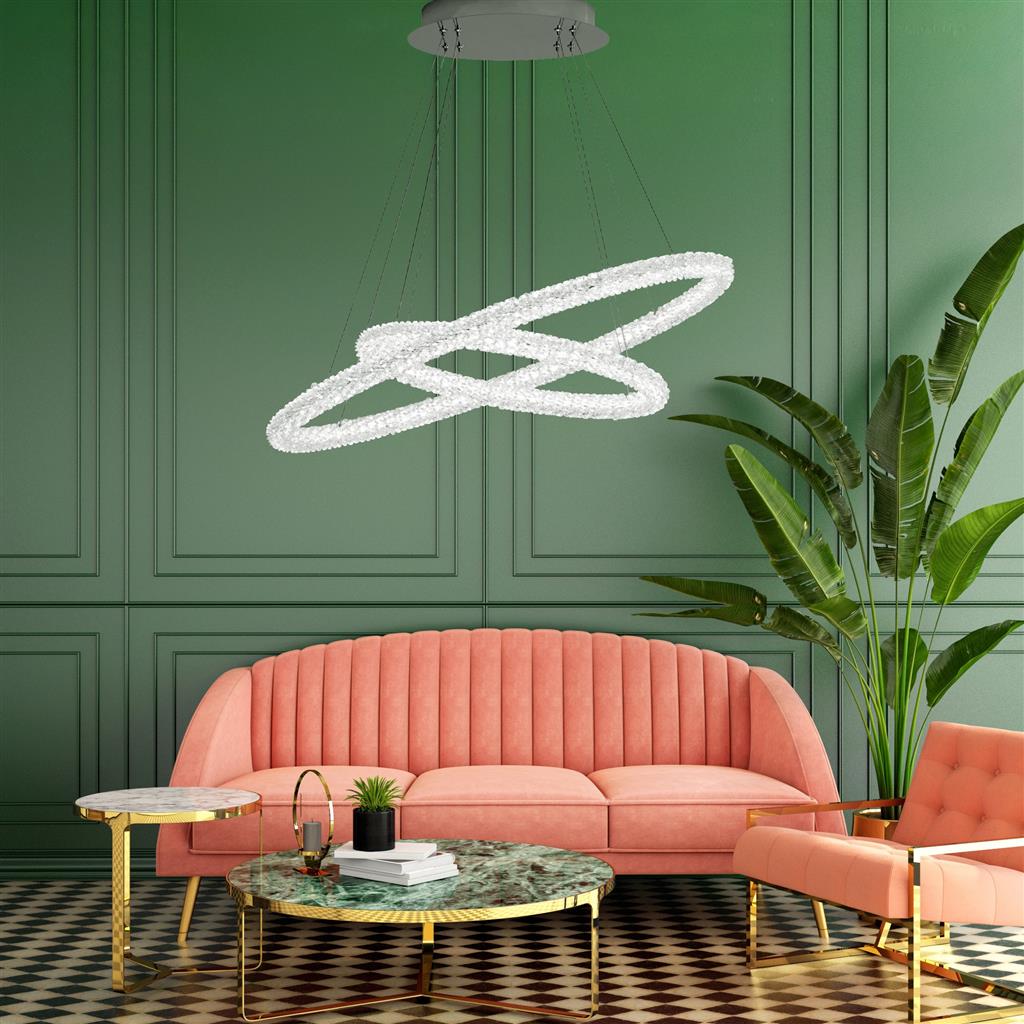 Circle 2Lt Pendant - Chrome Metal & Crystal - Comet Lighting