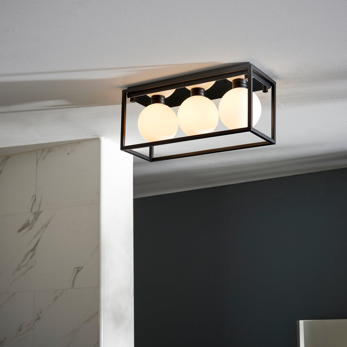 Volta 3Lt Flush Ceiling Light Matt Black - Comet Lighting