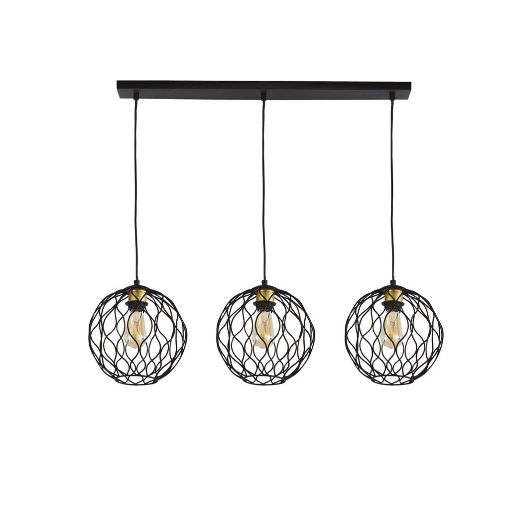 Culm 3Lt Bar Pendant Ceiling Light Black/Gold - Comet Lighting