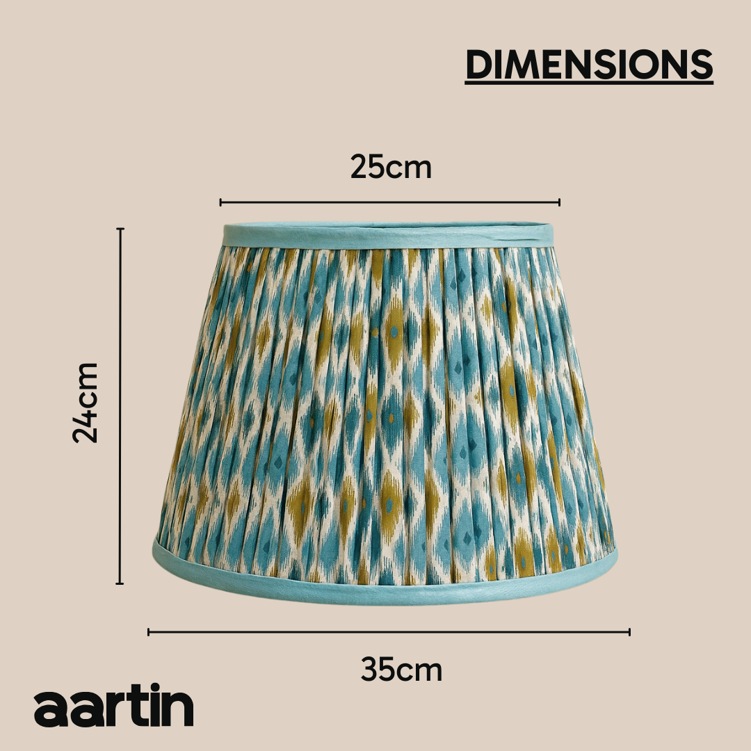 AARTIN 35 CM BLUE & GREEN IKAT STRAIGHT EMPIRE GATHERED LAMPSHADE IN COTTON
