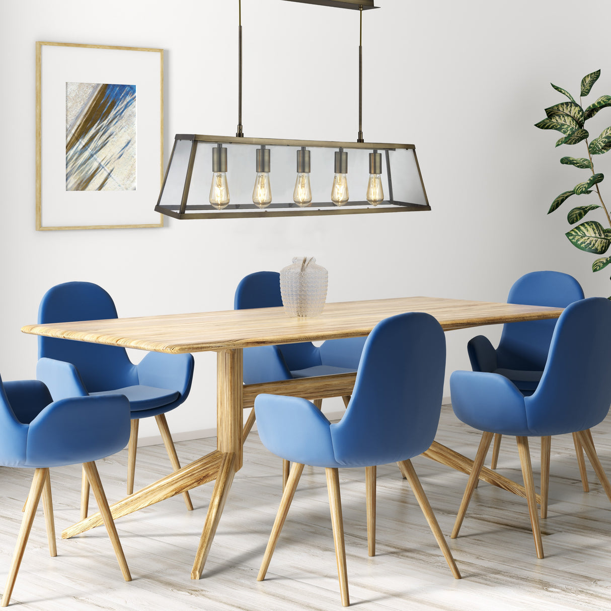 Voyager 5Lt Bar Pendant - Antique Brass Metal & Glass - Comet Lighting