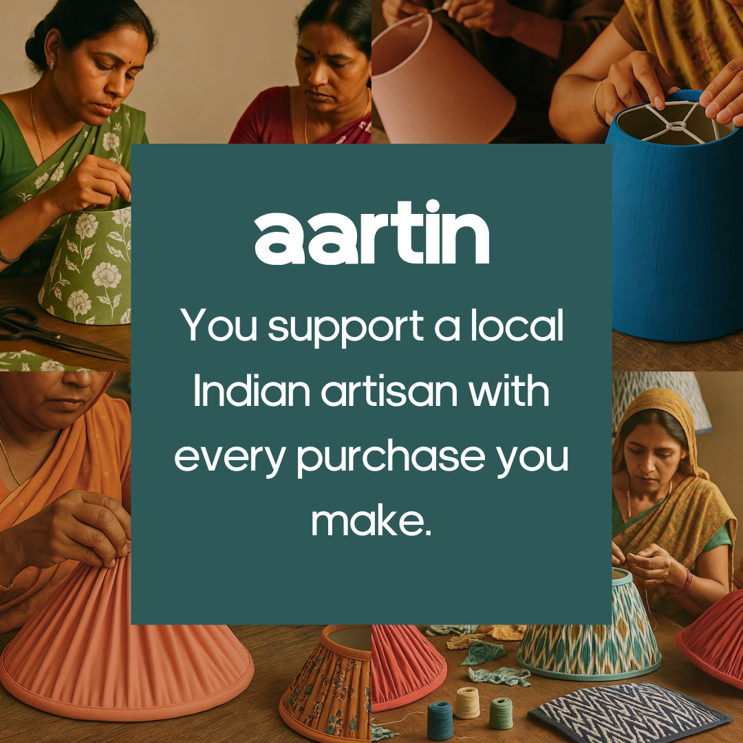 AARTIN 35 CM BLUE & GREEN IKAT STRAIGHT EMPIRE GATHERED LAMPSHADE IN COTTON