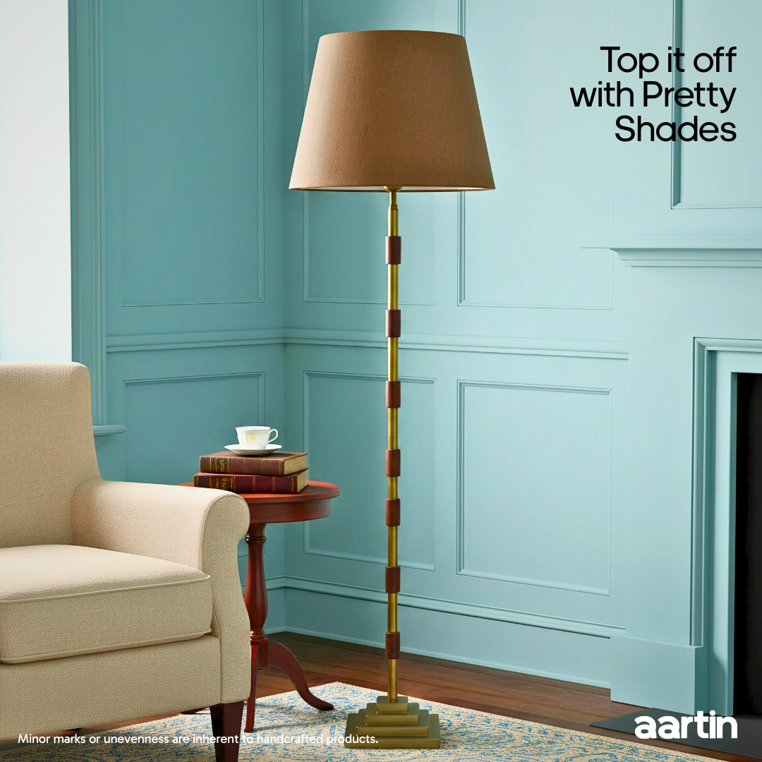 AARTIN CLOVER FLOOR LAMP IN ANTIQUE BRASS & WOOD (BASE ONLY)